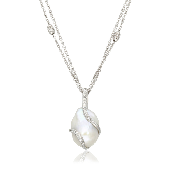 NECKLACE BUCHERER WHITE GOLD 18KT RIVER PEARL DIAMOND 0.85ct 20.6GR