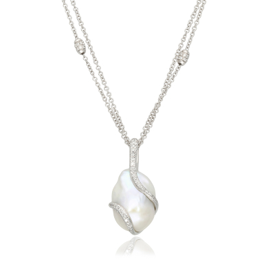 NECKLACE BUCHERER WHITE GOLD 18KT RIVER PEARL DIAMOND 0.85ct 20.6GR