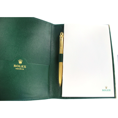 ROLEX GREEN NOTE PAD WITH 22KT GOLD PLATED PARKER PEN
